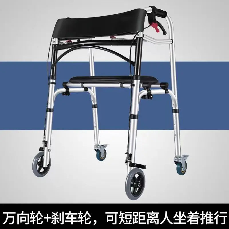 Foldable Elderly Walking Assist Crutch Chair With Wheels Rehabilitation Walker Height Adjustable Standing Frame Mobility Aids