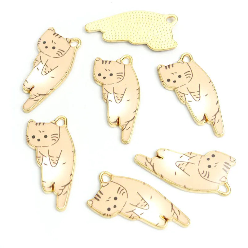 10pcs Kawaii Pet Kitten Enamel Charms for DIY Ornaments Accessories Necklace Earrings Keychain Cute Lazy Cat Alloy Pendants