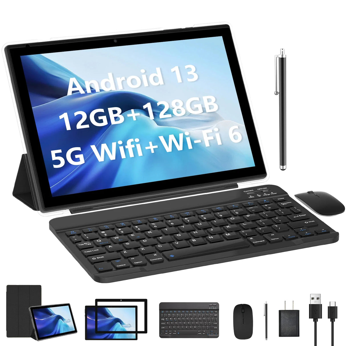 2023 Newest Android 13 Tablet 10 Inch, 12GB RAM+128GB ROM/1TB Expandable Tablet PC, 2 in 1 Tablets with Keyboard, Quad-Core 2.0G