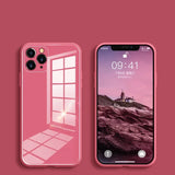 Soft Silicone Frame Phone Case For iPhone 15 14 13 12 Mini 11 Pro XS Max XR X SE 2020 8 7 Plus Tempered Glass Back Cover