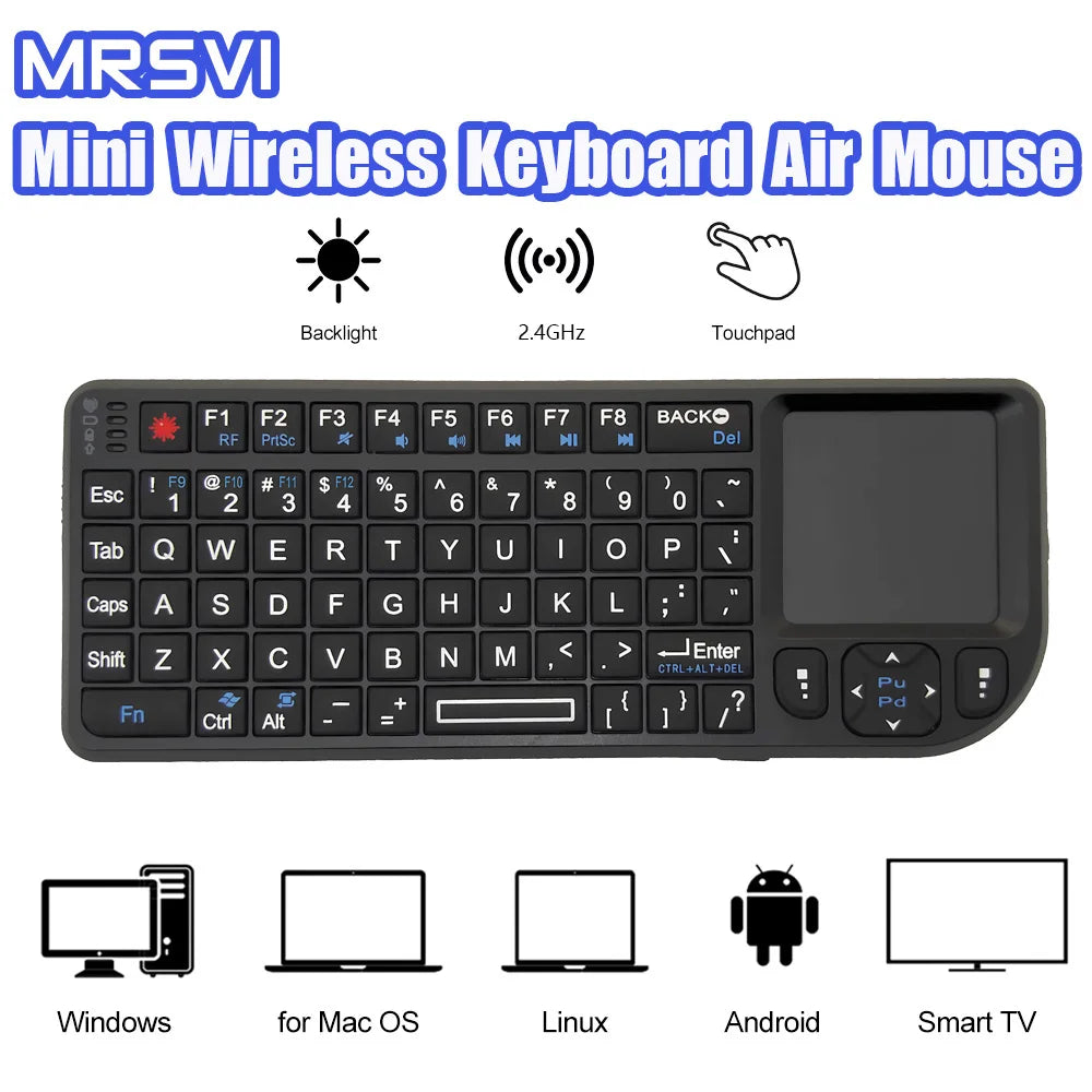 A8 Mini Wireless Keyboard 2.4G 7 Color Backlit English Russian Spanish French Touchpad Air Mouse for Android TV Box PC Tablet