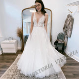 VIKTORIA Pastrol  Wedding Dresses V-neck Backless Tulle For Women 2023 Bride A-LINE Appliques Vestidos De Novia Made To Order