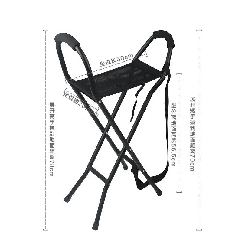 Foldable Elderly Crutch Seat Stool Lightweight Aluminum Alloy Four Corner Cane Chair Walking Assist Mobility Aids