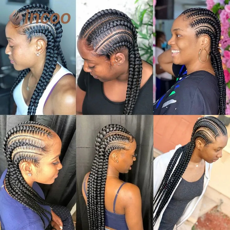 36" Full Lace Frontal Wigs For Women Cornrow Braided Wigs With Baby Hair Synthetic Wig Braide African Jumbo Knotless Braid Wig