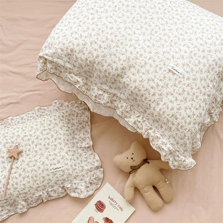 Vintage Floral Muslin Cotton Baby Bedding Set Girls Infant Kids Cot Crib Bedding Set Duvet Cover Sheet Pillowcase Without Filler