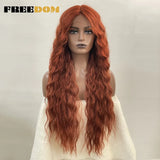 FREEDOM Synthetic Lace Wig Long Deep Wavy Ombre Blonde Ginger Lace Wigs For Black Women Heat Resistant Cosplay Wigs