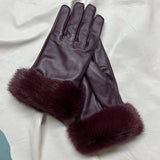 Real Sheepskin Fox Fur Gloves Women's Genuine Leather Glove Winter Warm Fashion Style Natural Fluffy Fox Fur Oversized Customize