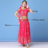 New Bollywood Costume Set Belly Dance Performance Clothes Chiffon Sequin Skirt Set Adult Women Indian Dance Costume Set