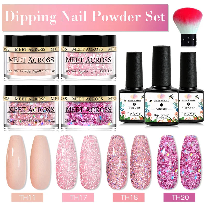 5g Dipping Nail Powder Set Nude Nail Glitter Dipping System Kit For Manicure Nail Art Decorations Natural Dry Without Lamp Cure