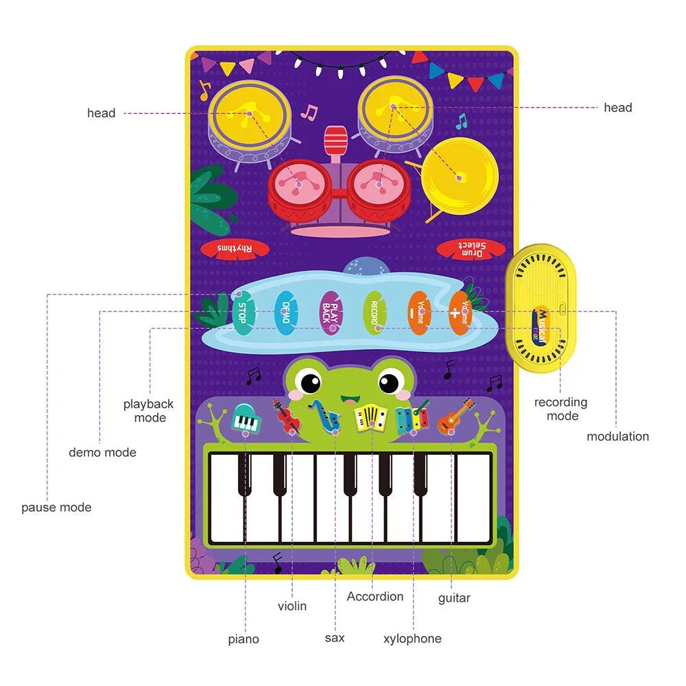 2 In 1 Baby Musical Instrument Piano Keyboard & Jazz Drum Music Touch Playmat Mat Early Education Toys for Kids Gift