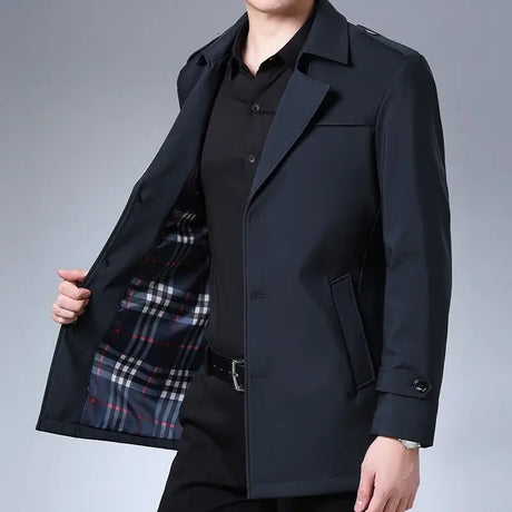 Fashion Men's woolen Coats Solid Color Single Breasted Lapel Long Coat Jacket Casual Overcoat Casual Trench Spring and Autumn