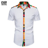 African Kente Print Shirt Short Sleeves Summer Men's 2023 Fashion Patchwork Button Turn Traditional Dashiki Casual Work Tops