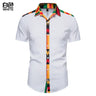 African Kente Print Shirt Short Sleeves Summer Men's 2023 Fashion Patchwork Button Turn Traditional Dashiki Casual Work Tops