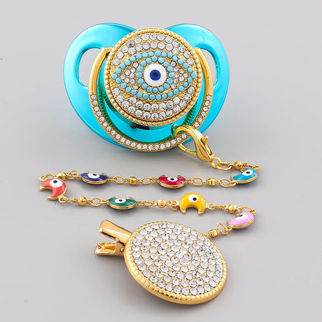 Baby Pacifier Personalised Evil Eye With Handmade Chain Clip BPA Free Silicone Infant Pacifier For Babies Shower Gift Chupetes