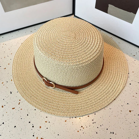 Spring and Summer Women's Sun Straw Hat Sun Protection Large brim Bamboo Hat Belt Buckle Fashion Fisherman Hat Cap G38