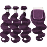 Dark Purple Cheap Body Wave Bundles With Closure 4x4 5x5 HD Lace Closure Frontal With 3/4 Bundles Remy Hair Swiss Lace Closure