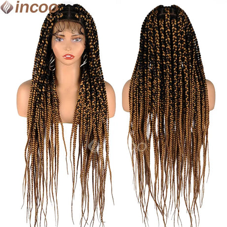 36 Inches Synthetic Knotless Large Square Box Braided Wigs Full Lace Frontal With Baby Hair For Afro American Women Braided Wigs