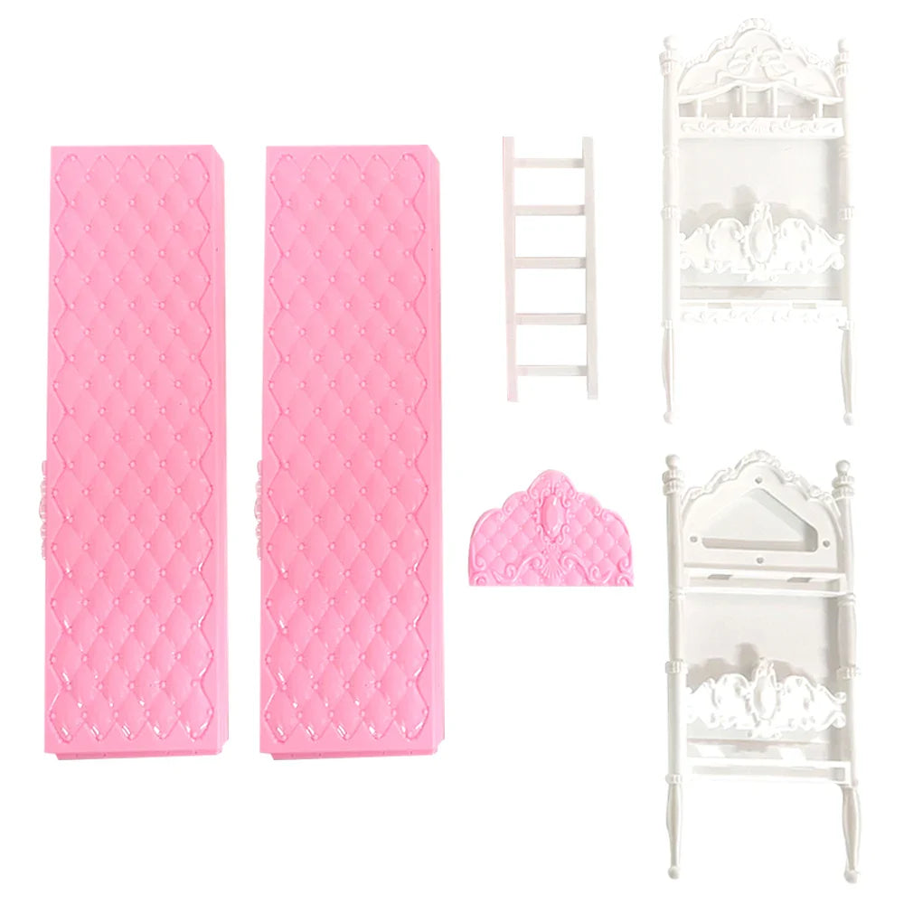 NK Official 1 Pcs Pink Bunk Bed  Princess 1/6 Doll Furniture Girl' Bedroom Accessories for Barbie Doll Kids Gift Dollhouse Toy