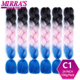 24inch Jumbo Braids Synthetic Hair For Box Braid Ombre Braiding Hair Extensions Three Tone Black Brown Blue Pink Mirra’s Mirror