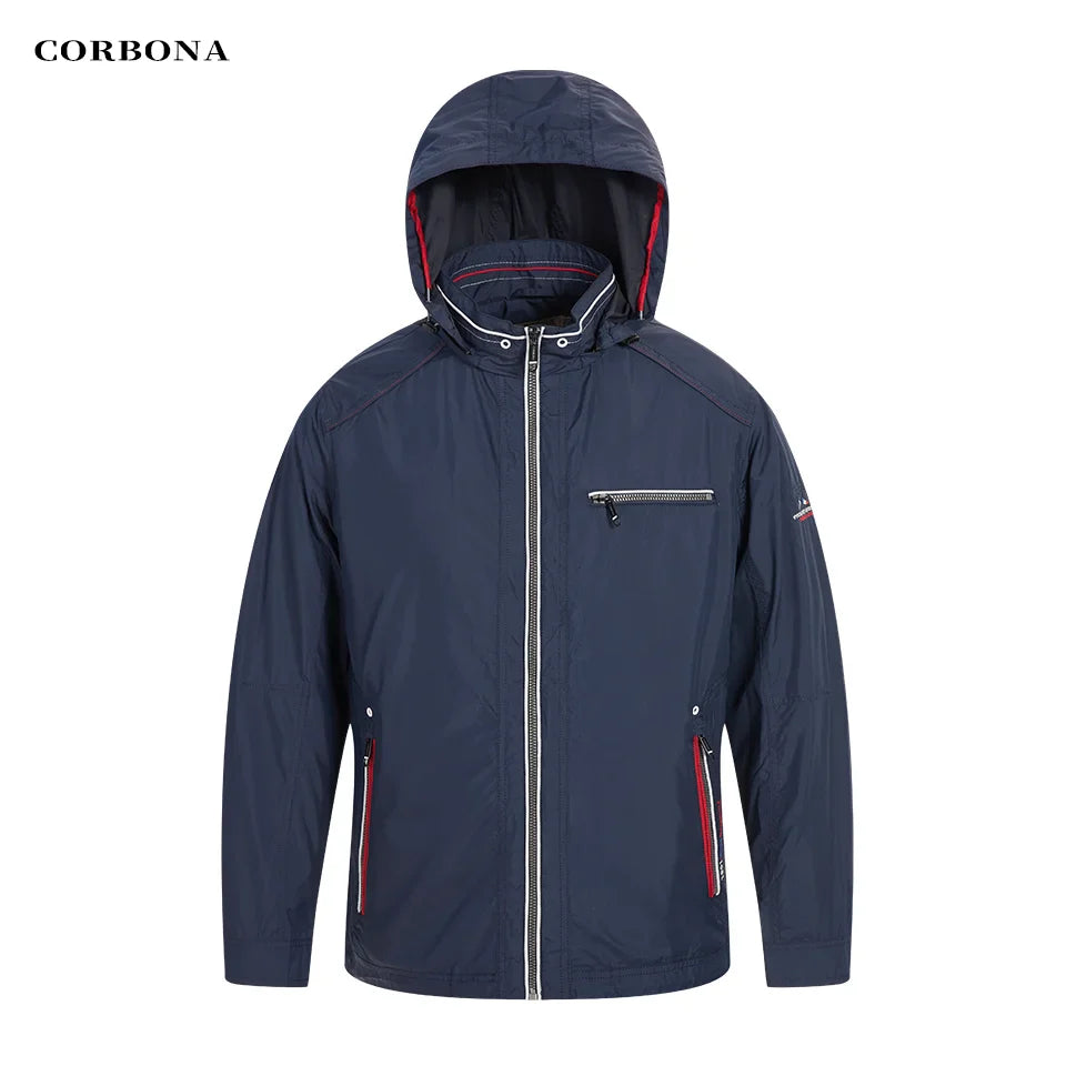 CORBONA 2024 New Men Lightweight Jacket Spring Summer Windproof Coat Trip Fashion Casual Outdoor Longsleeve Detachablehat Parka