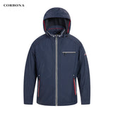 CORBONA 2024 New Men Lightweight Jacket Spring Summer Windproof Coat Trip Fashion Casual Outdoor Longsleeve Detachablehat Parka