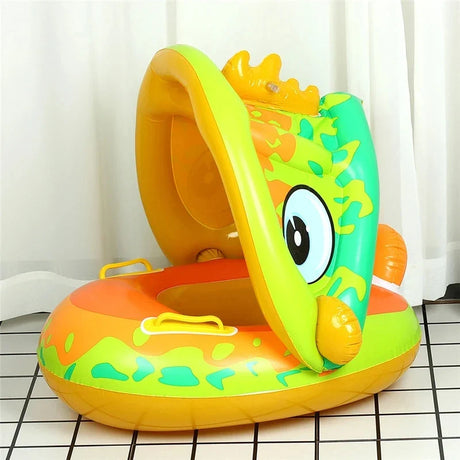 Cartoon Inflatable Baby Swim Ring Seat Floating Sunshade Toddler Swim Circle Bathtub Swimming Pool Beach Party Outdoor Water Toy