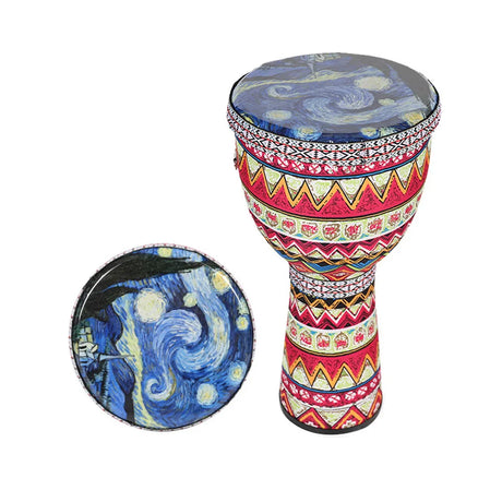 Portable 8 Inch African Hand Drum Djembe Drum Percussion Instrument with Colorful Art Pattern for Children Light Tambourine Gift