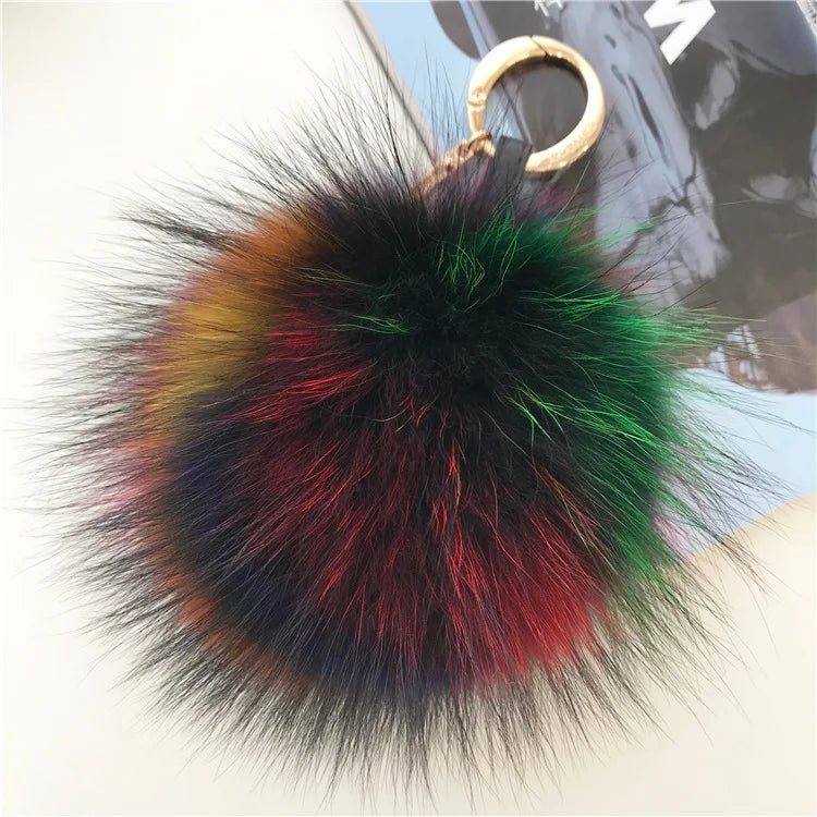 Big Size 15cm Real Fox Fur Ball Keychain Natural Raccon Fur Tassels Leather Strap Key Chain Ring Pendant For Women Charm f278