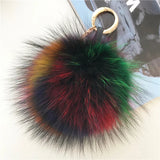 Big Size 15cm Real Fox Fur Ball Keychain Natural Raccon Fur Tassels Leather Strap Key Chain Ring Pendant For Women Charm f278