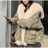 2024 Winter New Women Big Luxury Faux Fox Fur Collar Coat Fluffy Loose Puffer Jacket Feather Female Parka Snow Outwear Windproof