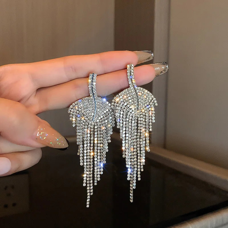 Fashion Statement Earring Long Full Rhinestone Big Earrings For Women Euorpe Evening Party Crystal Tassel Earings Wholesale