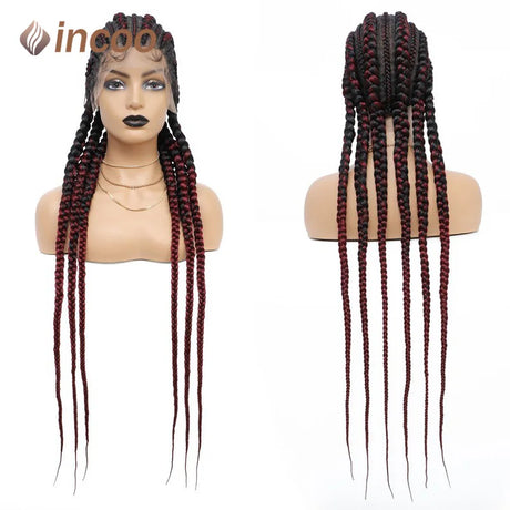 36" Full Lace Braided Wigs Lace Front Wig Jumbo Knotless Box Braids Wig Synthetic Braided Wig For Black Women Wig Braide African