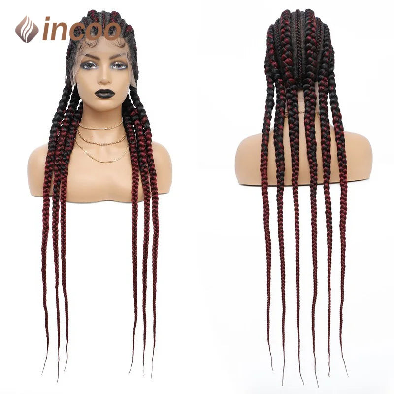 36" Full Lace Frontal Wigs For Women Cornrow Braided Wigs With Baby Hair Synthetic Wig Braide African Jumbo Knotless Braid Wig