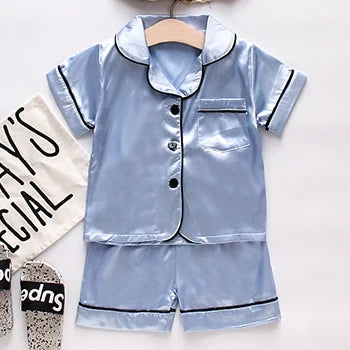 Toddler Girls Silk Satin Pajamas Sets Cartoon Kids Boys Pyjamas Baby Sleepwear Suit Girl Casual Home Wear Clothes Boy Loungewear