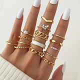 23pcs Hiphop Gold Color Geometric Wheat ear Rings Set For Women Girls Punk Star Moon Eye Wave Finger Rings Jewelry Party Gifts