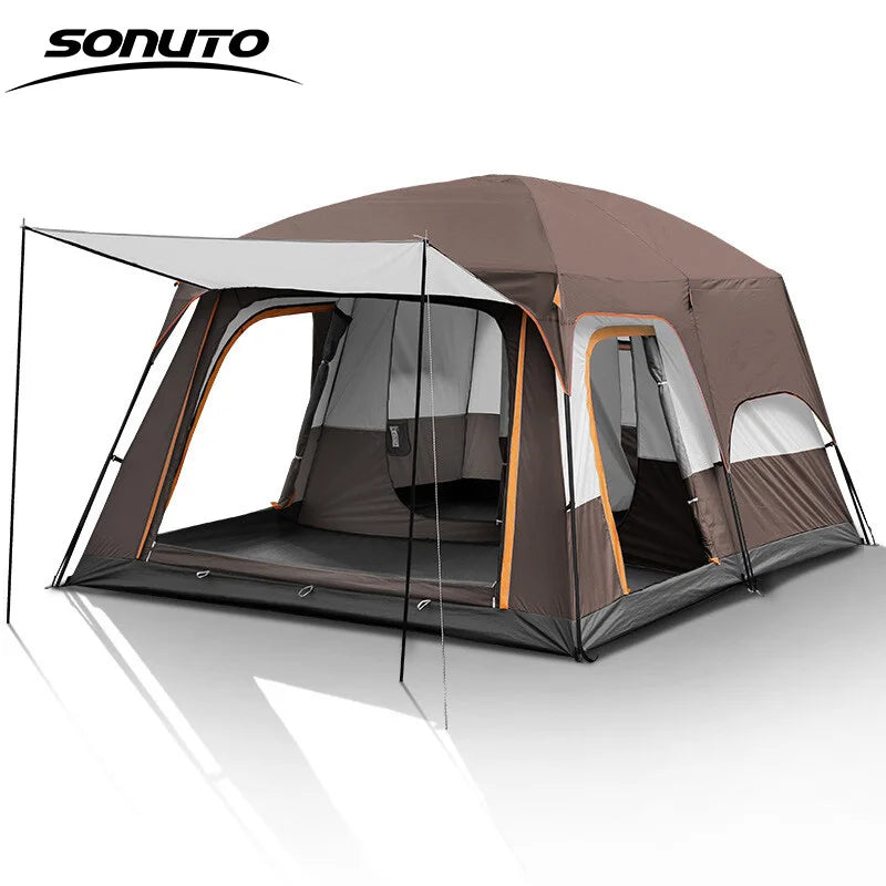 Sonuto Camping Family Tent 3-12 Person Double Layers Oversize 2 Rooms Thickened Rainproof Outdoor Family Camp Tour Equipment