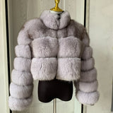 New Ladies Natural Fox Fur Cropped Plus Stand Collar Fur Jacket Women Winter Fashion Warm Fur Jacket 100% Genuine Fox Fur