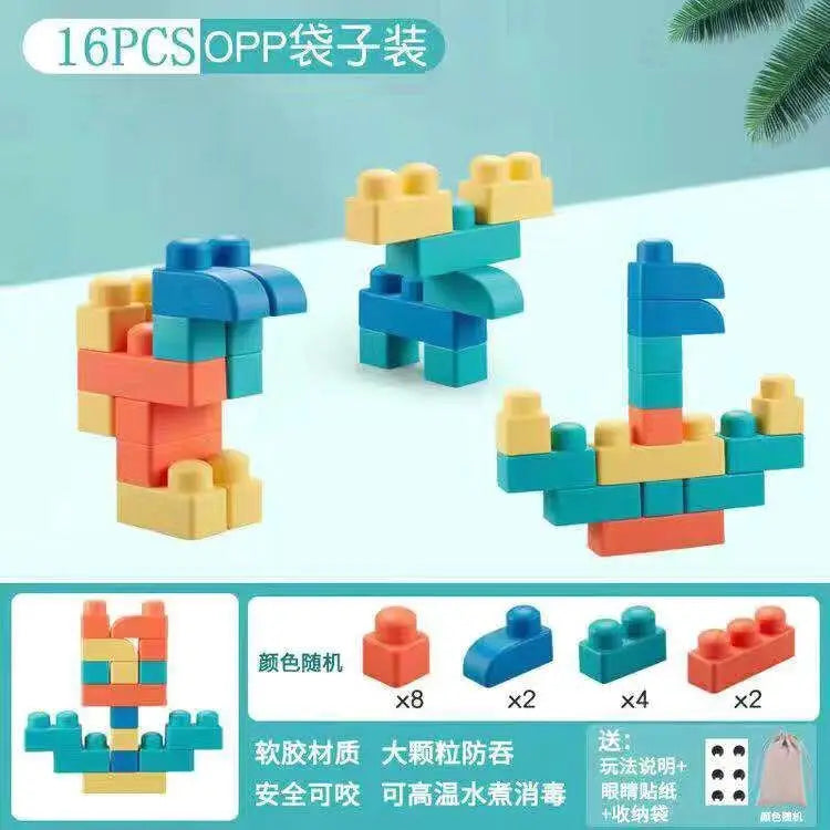 DIY Baby Soft Rubber Big Particle Bricks Model Toys Cute Building Blocks Early Educational Toy Safe and Non-toxic for Children