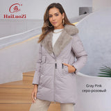 HaiLuoZi 2023 New Women's Jacket Short Warm Hooded With Fur Female Winter Outwear Slant Pockets Fashion Women Coat 1123