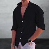 Cotton Linen 2023 Summer New Men's Solid Color Linen Casual Shirt Cardigan Long Sleeve Thin Breathable Shirts US S-3XL