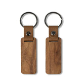 50Pcs Rectangular Wood Keychains Blank PU Leather Keyrings Wood Pendant Key Chain