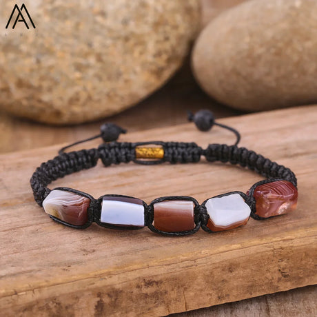 Natural Black Tourmaline Nugget Beads Knotted Handmade Woven Bracelet Women Stone Beads Braid Bracelet Adjustable N0456AMI