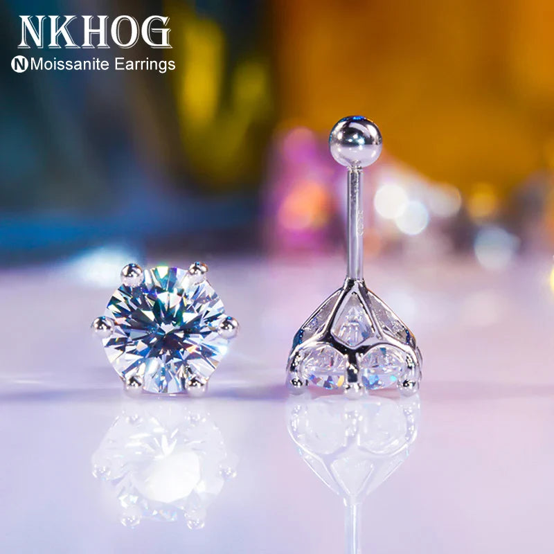 NKHOG Real 2 Carat 8mm Moissanite Stud Earrings For Women Screw Thread Ear Studs Sterling Silver 925 Jewelry Pass Diamond Test