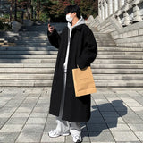 IEFB Men's Woolen Long Coat Autumn Winter High Grade Clothing Medium Long Korean Fashion Wool Thickened Overcoat 2023 New 9C2217