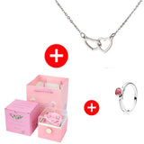 2024 New Valentine Eternal Rose Jewelry Ring Box Rotate Wedding Pendant Necklace Storage Case for Women Girlfriend