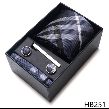 Luxurious Dropshipping 8 cm Birthday Gift Silk Tie Hanky Pocket Squares Cufflink Set Tie Clip Necktie Box Geometric