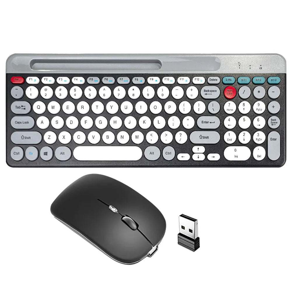 2.4Ghz Bluetooth-compaitble Dual Mode Keyboard and Mouse Combo with Phone Holder Ergonomic Rechargeable for Mac/iOS/Android/Win7