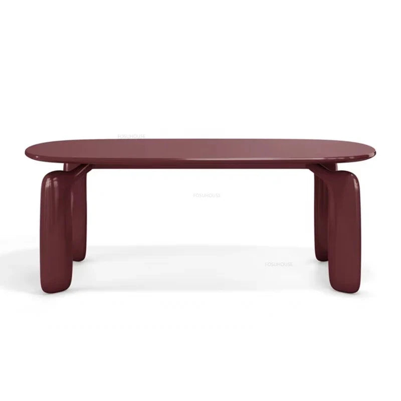 Luxury Dining Room Furniture Burgundy Painted Dining Tables Home Kitchen Solid Wood Table and Chair Italian Oval Conference Desk