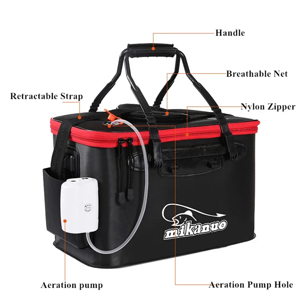 Mikanuo EVA Portable Folding Bucket For Fish Water With Handle Leakproof Outdoor Fishing Gear Black/Orange Tackle Bag