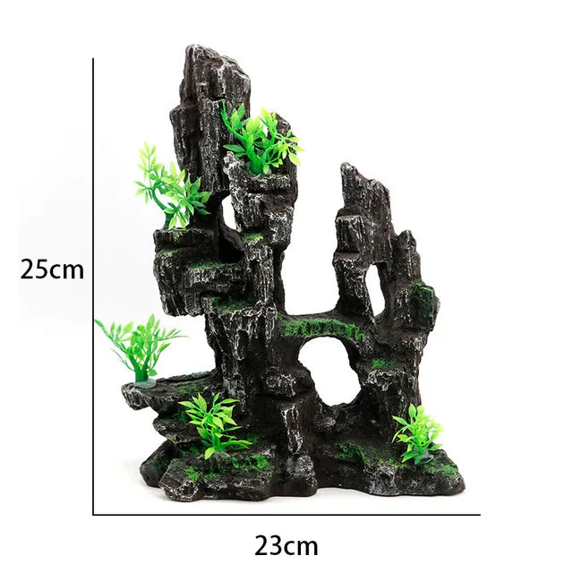 Fish Tank Plant Rockery Multi-style Aquarium Decoration,Resin Artificial Building Cave Aquarium Landscaping Ornament Decor